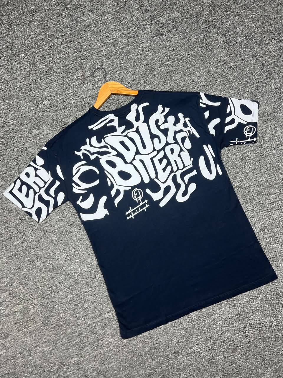 Print Blueish Black Drop Shoulder T-shirt - Image 2
