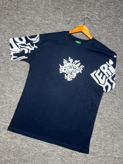 Print Blueish Black Drop Shoulder T-shirt