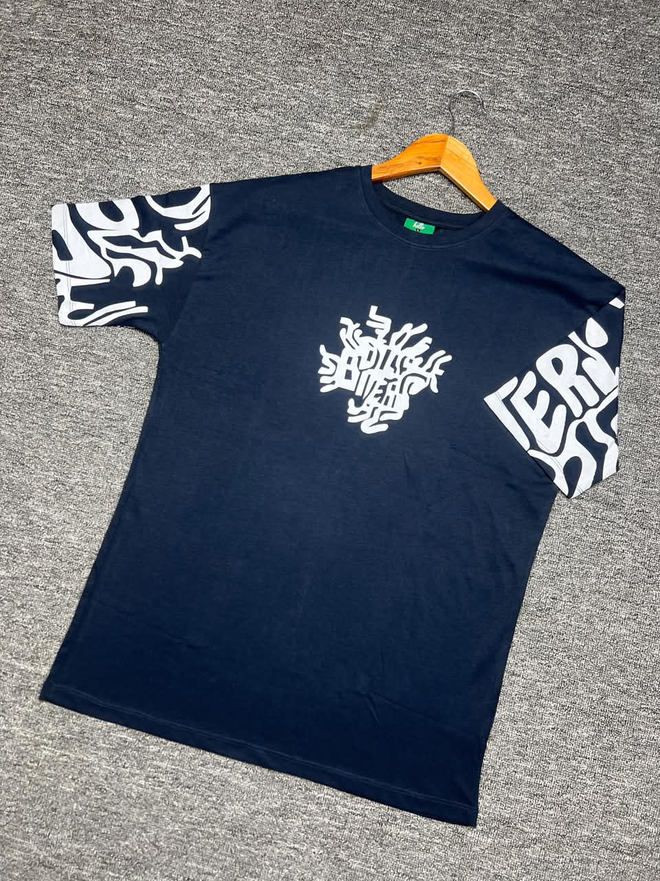 Print Blueish Black Drop Shoulder T-shirt